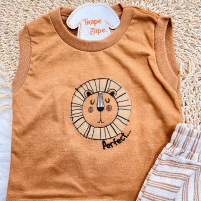 Conj. Regata Lion Perfect e Bermuda em Linho - Ferrugem e Areia